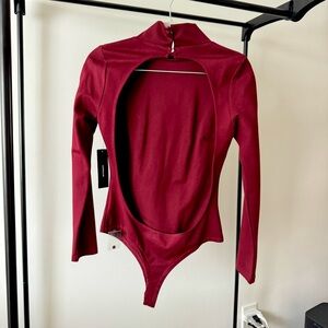Lulu's Deep Red Open Back Bodysuit NWT size S